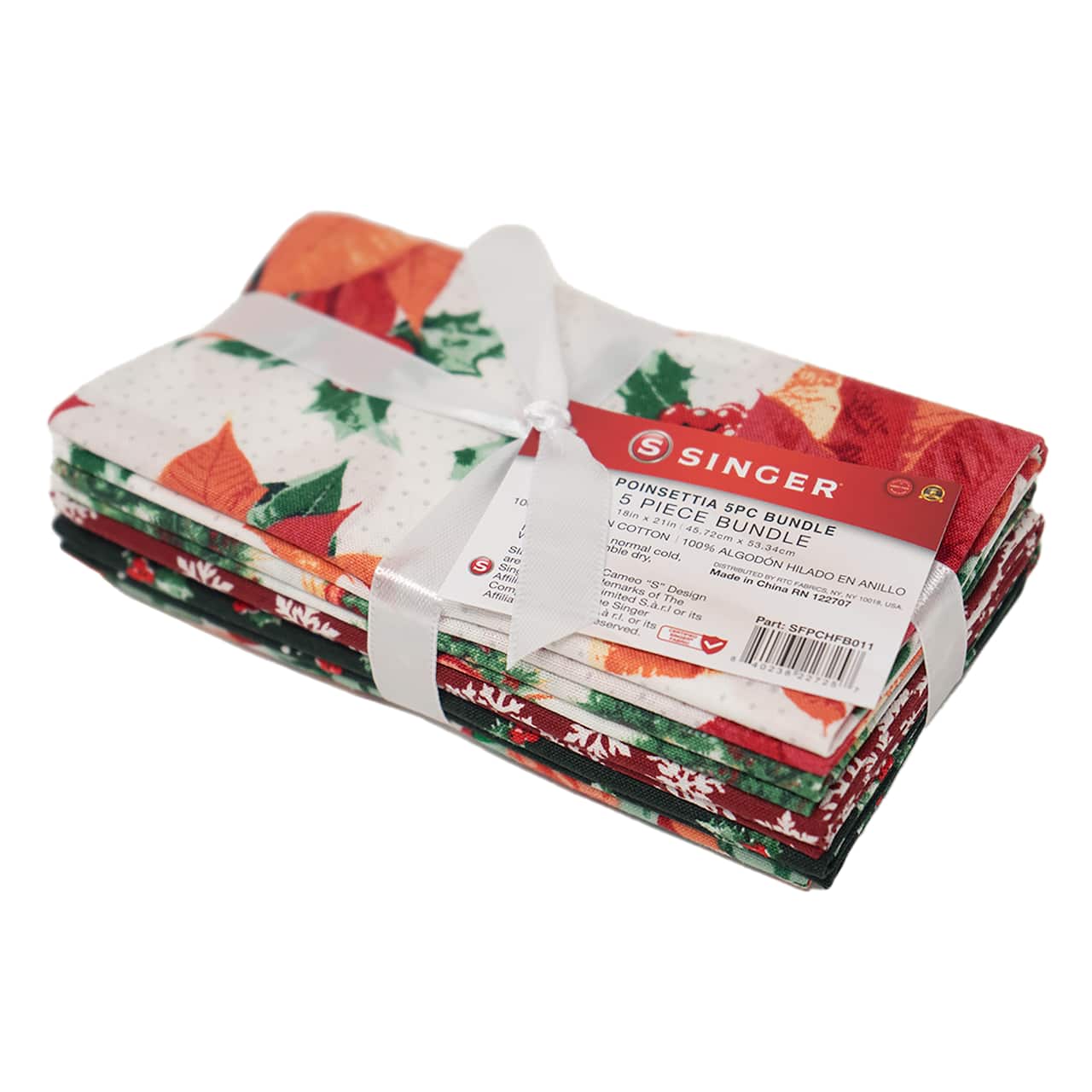 SINGER Christmas Poinsettia Cotton Fabric Fat Quarter Bundle